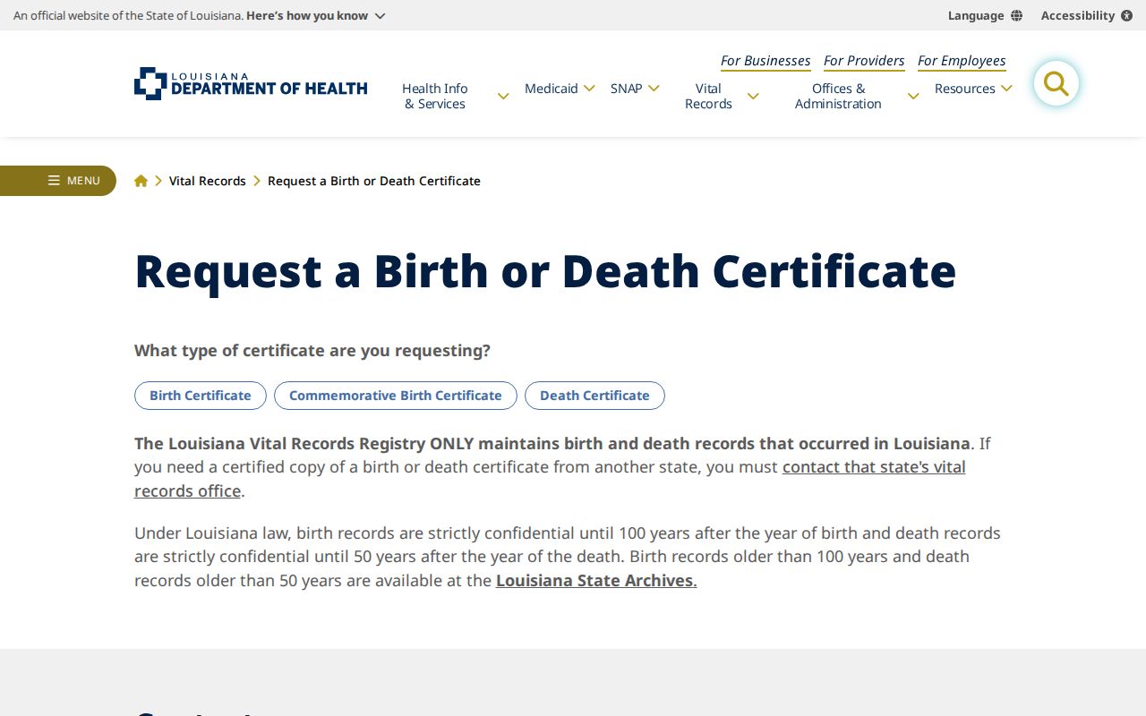 Kenner previous residents Louisiana vital records access rules